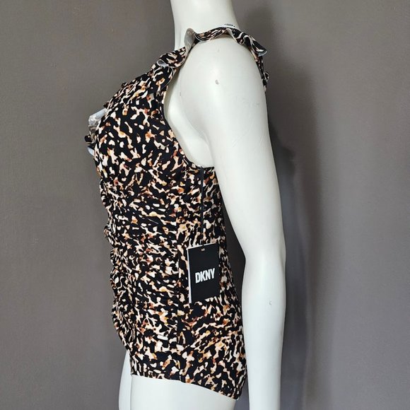 DKNY Ruffle Plunge One-Piece Swimsuit Cheetah Print Size 12 - Picture 3 of 14